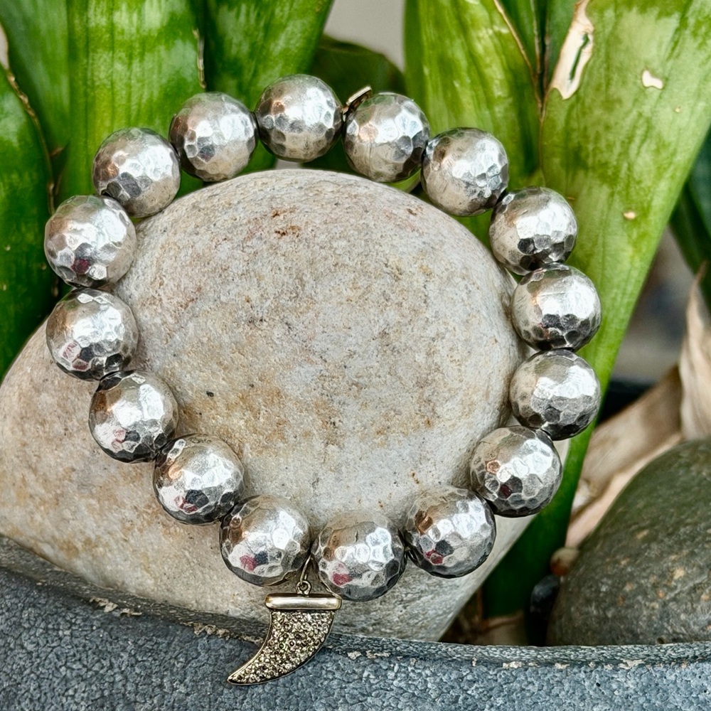 Sydney Evan 14k gold sterling and diamond Beaded Bracelet with Charm